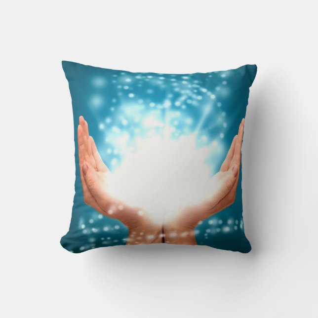 Green healing hands chakra Reiki energy zen yoga Cushion (Front)