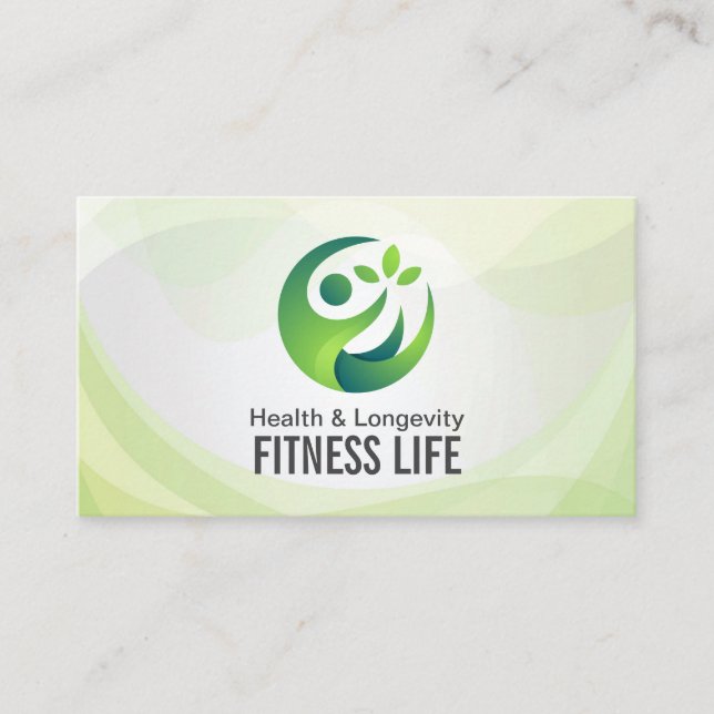 Green Health Modern Logo | Fitness Nutrition Business Card (Front)