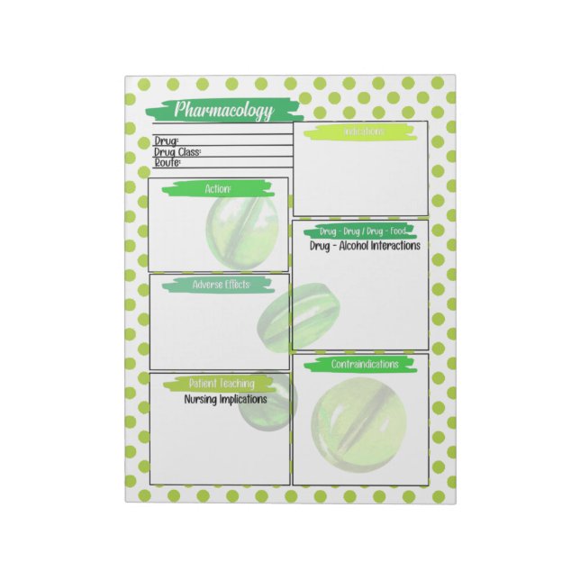  Green Healthcare Student Pharmacology Template Notepad (Rotated)