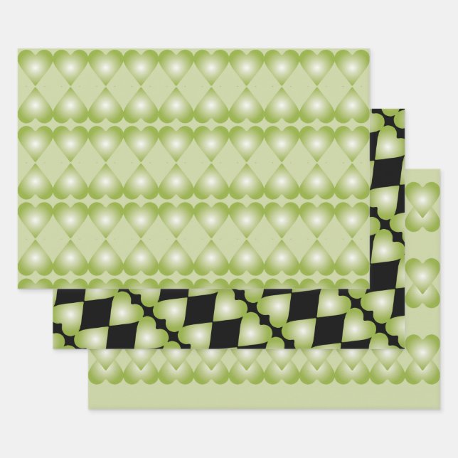 Green Heart Accented Paper Gift Wrap (Set)