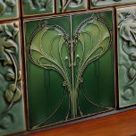 Green Heart Backsplash Repro Art Nouveau Tile<br><div class="desc">This exquisite ceramic tile captures the essence of Art Nouveau design, characterized by its elegant and flowing lines that form a symmetrical heart shape. The tile features a rich palette of greens, from deep forest green to lighter shades of sage, highlighted with accents of soft mint and creamy white. The...</div>
