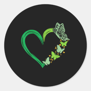 Green Heart Butterfly Ribbon Mental Health Awarene Classic Round Sticker