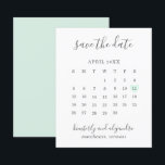 Green Heart Calender Budget Wedding Save the Date<br><div class="desc">Modern budget save the date featuring a simple calendar in soft grey with the words, "Save the Date" and your names in an elegant handwriting font and a mint green heart surrounding your date, over a white background. DESIGN TIP: For a column that does not have a date in the...</div>