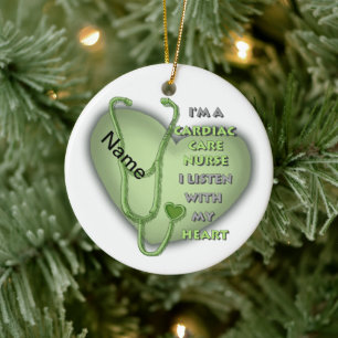 Green Heart Cardiac Care Nurse  Ceramic Tree Decoration