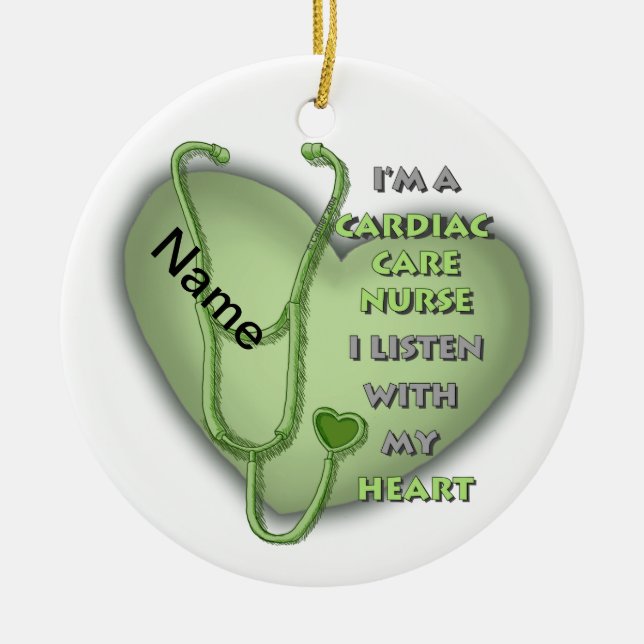 Green Heart Cardiac Care nurse Ceramic Tree Decoration (Front)
