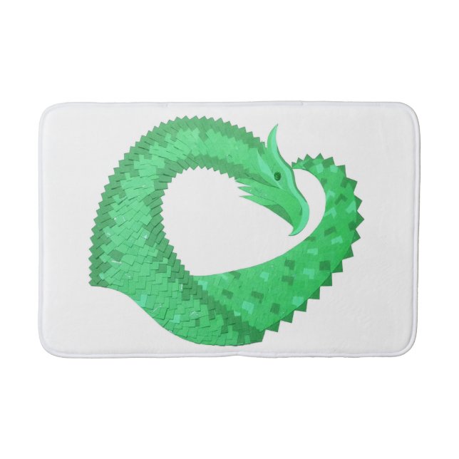 Green heart dragon on white bath mat (Front)