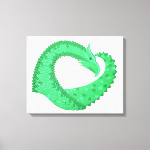 Green heart dragon on white canvas print