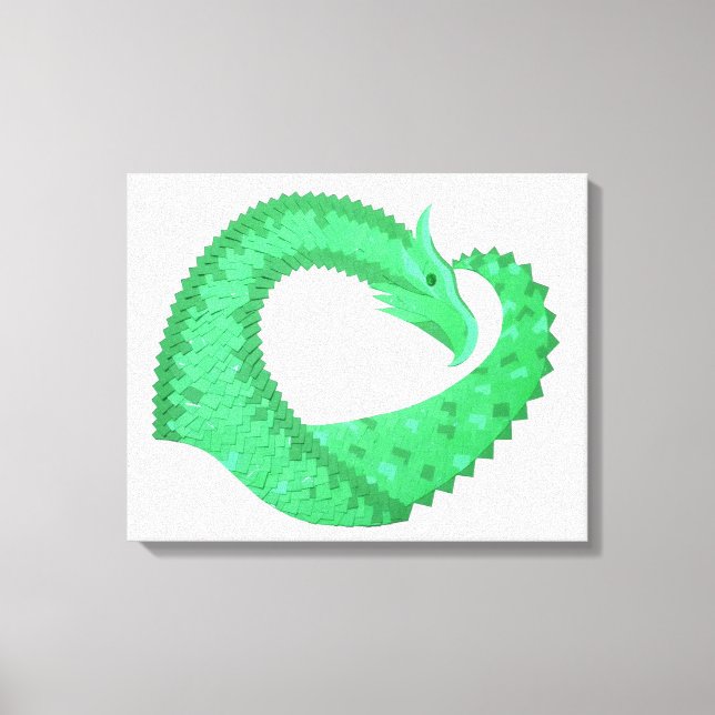 Green heart dragon on white canvas print (Front)