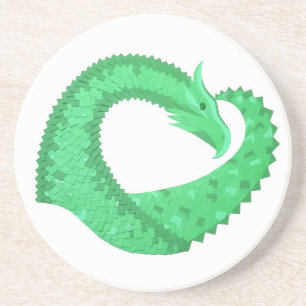 Green heart dragon on white coaster
