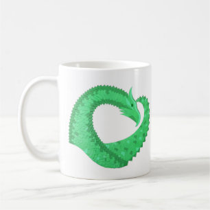 Green heart dragon on white coffee mug