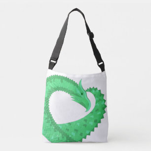 Green heart dragon on white crossbody bag
