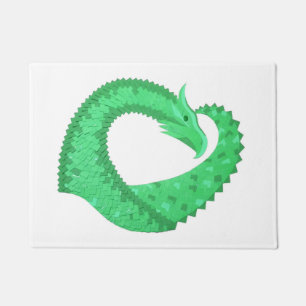 Green heart dragon on white doormat