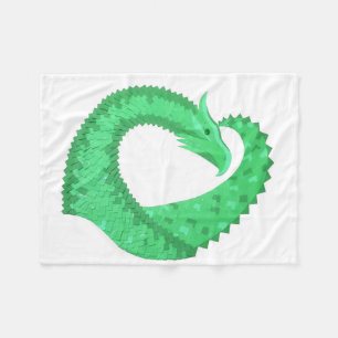 Green heart dragon on white fleece blanket