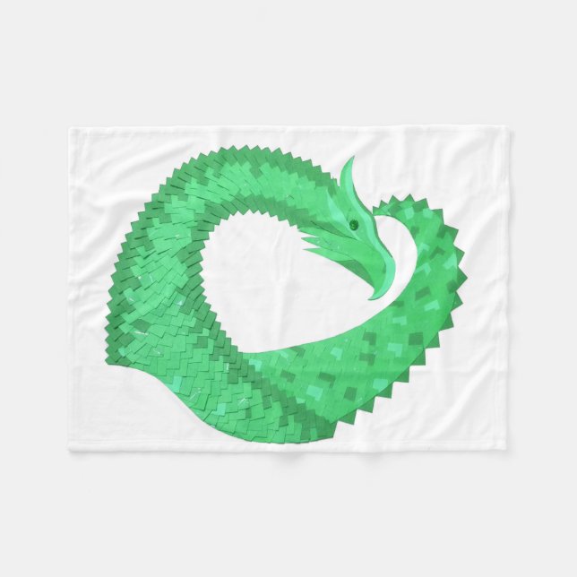 Green heart dragon on white fleece blanket (Front (Horizontal))