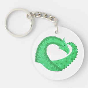 Green heart dragon on white key ring