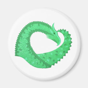 Green heart dragon on white magnet