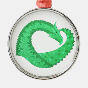 Green heart dragon on white metal tree decoration