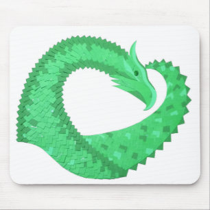 Green heart dragon on white mouse mat