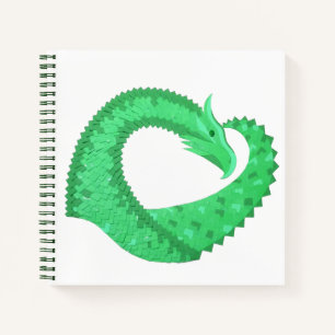 Green heart dragon on white notebook