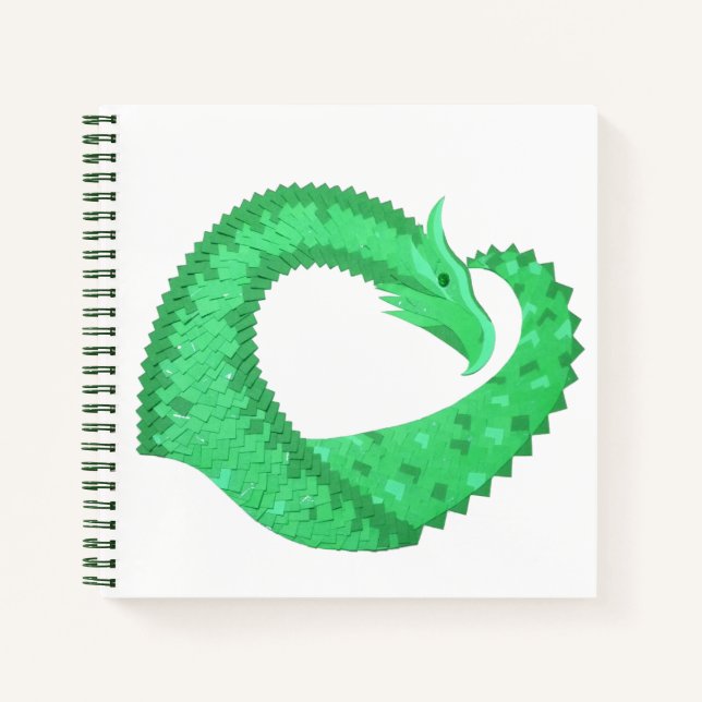 Green heart dragon on white notebook (Front)