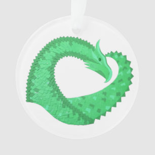 Green heart dragon on white ornament
