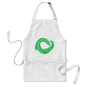 Green heart dragon on white standard apron