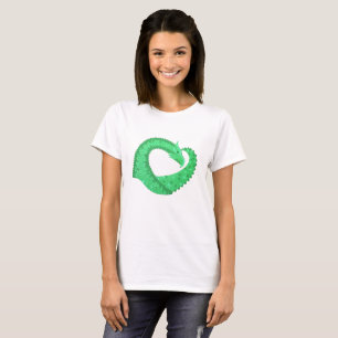 Green heart dragon on white T-Shirt