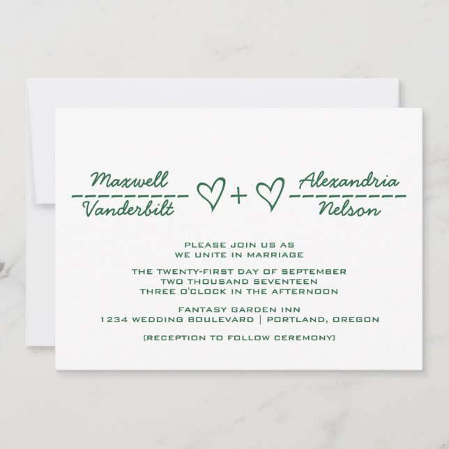 Green Heart Equation Wedding Invite (Front)