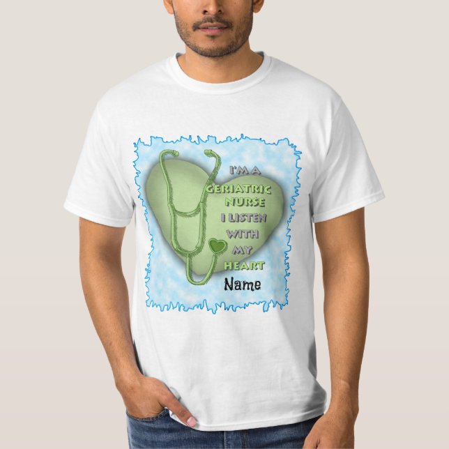 Green heart Geriatric Nurse T-Shirt (Front)