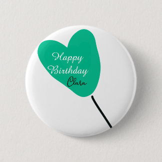 Green heart happy birthday white black balloon kid 6 cm round badge