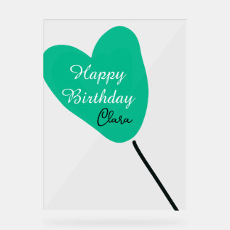 Green heart happy birthday white black balloon kid acrylic sign