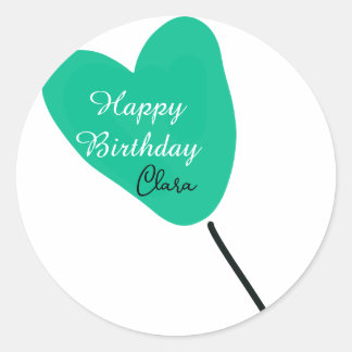 Green heart happy birthday white black balloon kid classic round sticker