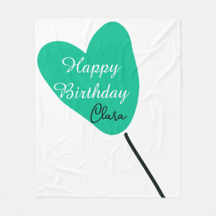 Green heart happy birthday white black balloon kid fleece blanket