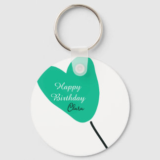 Green heart happy birthday white black balloon kid key ring