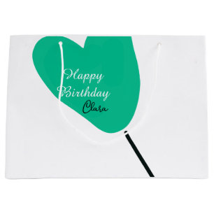 Green heart happy birthday white black balloon kid large gift bag