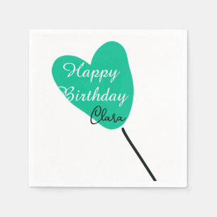 Green heart happy birthday white black balloon kid napkin