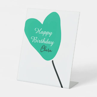 Green heart happy birthday white black balloon kid pedestal sign
