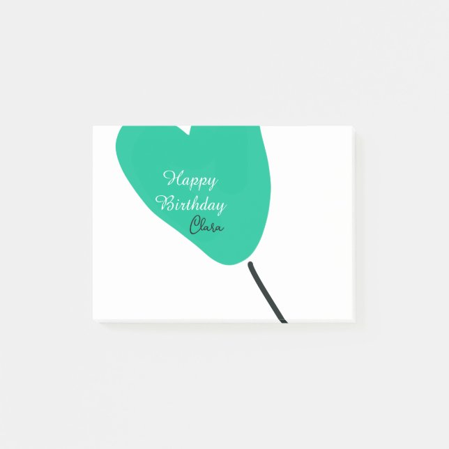 Green heart happy birthday white black balloon kid post-it notes (Front)