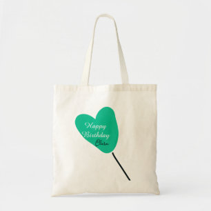 Green heart happy birthday white black balloon kid tote bag