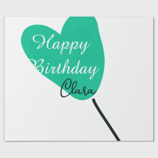 Green heart happy birthday white black balloon kid wrapping paper