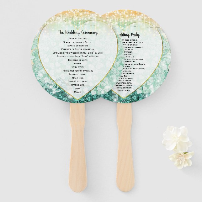 Green Heart Leaf Tree Wedding Program Fan (Front and Back)