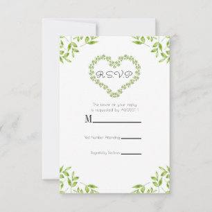 Green Heart Leaves Shabby Chic Greenery RSVP Reply Card