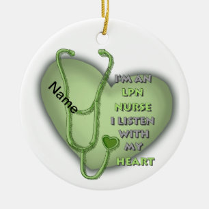Green Heart LPN Nurse Ceramic Tree Decoration