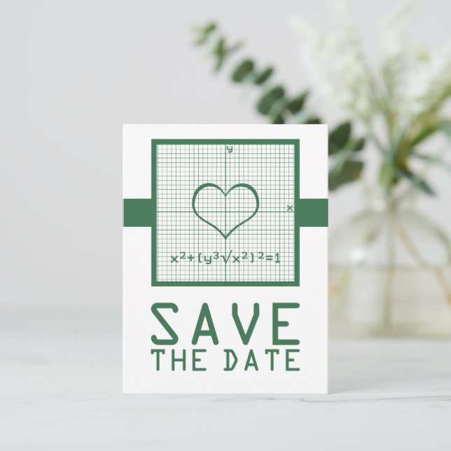 Green Heart Math Graph Save the Date Postcard (Standing Front)