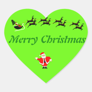Green Heart Merry Christmas Santa Sticker
