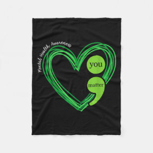Green Heart Motivational Mental Health Awareness Fleece Blanket