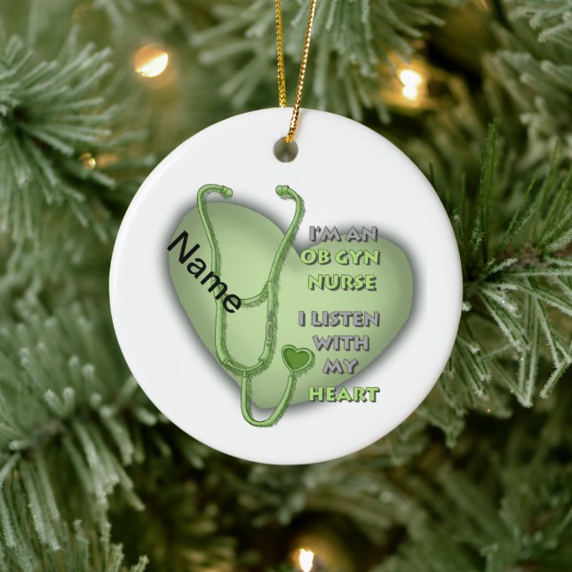 Green Heart ObGyn Nurse Ceramic Tree Decoration (Tree)