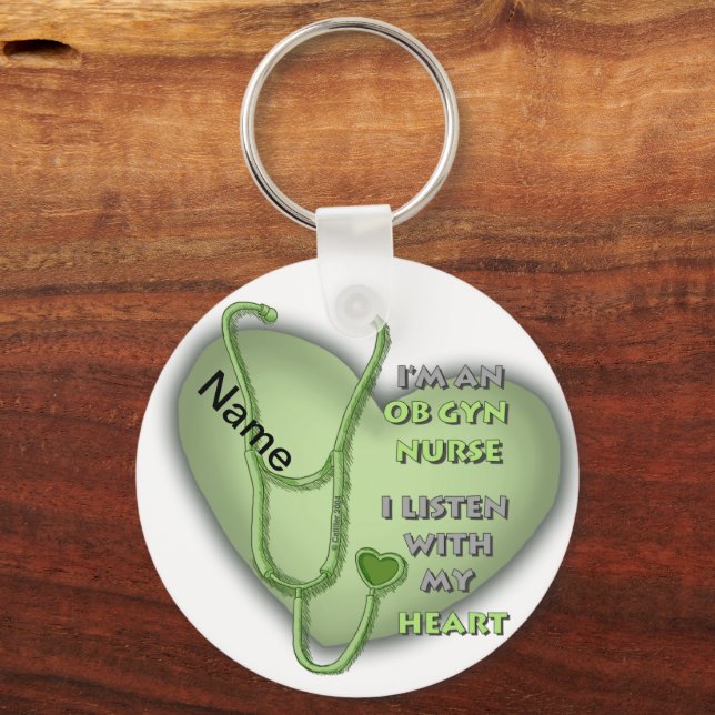 Green Heart ObGyn Nurse Key Ring (Front)