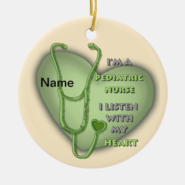 Green Heart Paediatrics Nurse Ceramic Tree Decoration (Front)