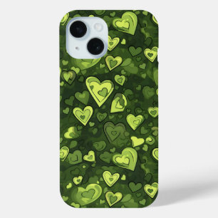 Green Heart Pattern iPhone 15 Case